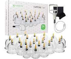 Vakuuminiai masažo puodeliai su pompa Habys, 24 vnt. rinkinys