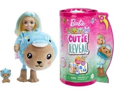 Mattel Čelsės „Cutie Reveal“ rinkinys, minkštutėlių kostiumų serija - meškutis + delfinas