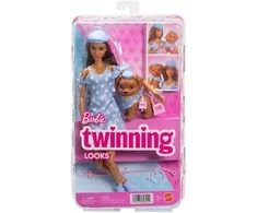 Mattel BARBIE TWINNING LOOKS tamsiaplaukės lėlės ir šunelio rinkinys (JFP38)