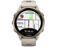 Išmanusis laikrodis Garmin Forerunner 970, Šviesios aukso spalvos titanas su žalsvai pilkos spalvos korpusu ir žalsvai pilku / permatomu indigo spalvos dirželiu