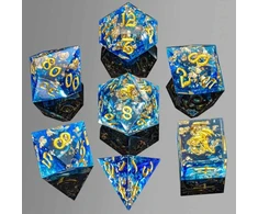 Captured Magic Sharp Edge RPG Resin Dice Set - Mėlyna with Gold Flakes