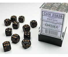 Chessex Opaque 12mm d6 with pips Dice Blocks (36 Dice) - Juodas/Gold