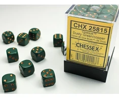 Chessex Opaque 12mm d6 with pips Dice Blocks (36 Dice) - Dusty Žalias/Gold