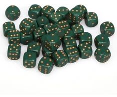 Chessex Opaque 12mm d6 with pips Dice Blocks (36 Dice) - Dusty Žalias/Gold