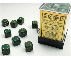 Chessex Opaque 12mm d6 with pips Dice Blocks (36 Dice) - Dusty Žalias/Gold