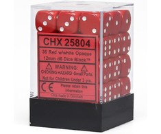 Chessex Opaque 12mm d6 with pips Dice Blocks (36 Dice) - Raudona w/baltas