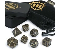 Enhance Tabletop RPGs 7pc Metal Dice Set with Case and Dice Bag