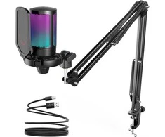 FIFINE A6T kardioidinis laidinis mikrofonas su RGB + laikiklis | USB