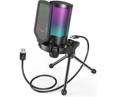FIFINE A6V kardioidinis laidinis mikrofonas (juodas) su RGB | USB