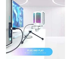 FIFINE A6V kardioidinis laidinis mikrofonas (baltas) su RGB | USB