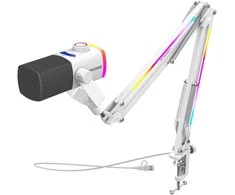 FIFINE AmpliGame AM8W PROT laidinis mikrofonas su stovu ir RGB apšvietimu USB/XLR