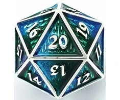 Hymgho Spindow Metal Behemoth Chonk D20-Sidabrinis w/Mėlyna&amp;Žalias 45mm