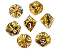 REBEL RPG kauliukų rinkinys - Tankus branduolys - Auksas (baltas numeriai)