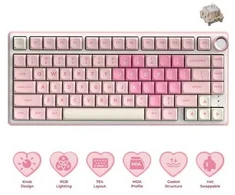 Royal Kludge R75 RGB Rožinė Melody laidinė klaviatūra | 75%, Hot-swap, Kremas switches, US