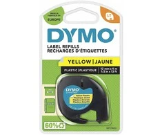 DYMO LetraTag Plastikinė Juostelė 12mm x 4m / juodas ant geltonos (S0721570 / S0721620) – 10 vnt.