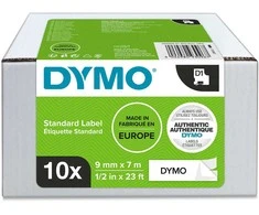 DYMO S0720680 D1 Juostelė 9mm x 7m (balta / juodas šifras) - 10 vnt.