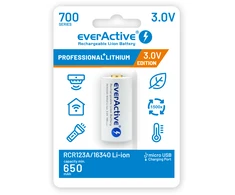 everActive USB įkraunamas RCR123A 16340 3,0V 700mAh akumuliatorius su PCM