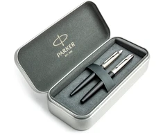Parker Jotter Bond Street Juodas CT plunksnakočio ir tušinukų rinkinys metalinėje dėžutėje