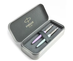 Parker Jotter Originals Lilac ir Pastel Mėlyna Tušinukų dovanų rinkinys su metaliniu dėklu