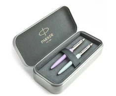 Parker Jotter Originals Lilac ir Pastel Mėlyna Tušinukų dovanų rinkinys su metaliniu dėklu