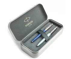 Parker Jotter Originals Mėlyna ir Pastel Mėlyna Tušinukų dovanų rinkinys su metaliniu dėklu