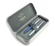 Parker Jotter Originals Mėlyna ir Pastel Mėlyna Tušinukų dovanų rinkinys su metaliniu dėklu