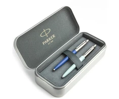 Parker Jotter Originals Mėlyna ir Pastel Mėlyna Tušinukų dovanų rinkinys su metaliniu dėklu