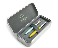 Parker Jotter Originals Mint ir Geltona Tušinukų dovanų rinkinys su metaliniu dėklu
