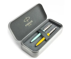 Parker Jotter Originals Mint ir Geltona Tušinukų dovanų rinkinys su metaliniu dėklu
