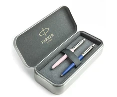 Parker Jotter Originals Rožinė ir Mėlyna Tušinukų dovanų rinkinys su metaliniu dėklu