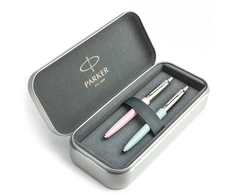 Parker Jotter Originals Rožinė ir Pastel Mėlyna Tušinukų dovanų rinkinys su metaliniu dėklu