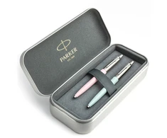 Parker Jotter Originals Rožinė ir Pastel Mėlyna Tušinukų dovanų rinkinys su metaliniu dėklu
