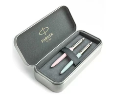 Parker Jotter Originals Rožinė ir Pastel Mėlyna Tušinukų dovanų rinkinys su metaliniu dėklu