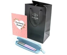 Parker Jotter rašiklių rinkinys mėlyname dėkle ir maišelyje kaip dovana mamai