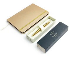 Parker Monochrome auksinis tušinukas + užrašų knygelės rinkinys