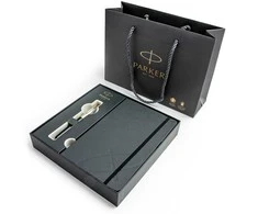 Parker Sonnet Premium Metal ir Juodas rašiklio rinkinys dėžutėje su dovanų maišeliu