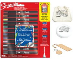 „Sharpie“ akriliniai žymekliai, pagrindinės spalvos, 12 vnt. + priedai: knygų žymeklis, maišelis, raktų pakabukas