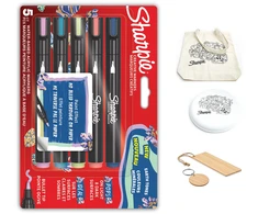 „Sharpie“ akriliniai žymekliai, žemės spalvų, 5 vnt. + priedai: knygų žymeklis, maišelis, raktų pakabukas