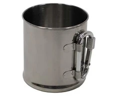 Nerūdijančio plieno puodelis su karabinu, 220 ml.