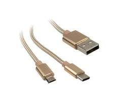 Akasa 2 in 1 USB 2.0 kabelis, tipas A į Micro-B ir C tipas - 1 m, auksinis