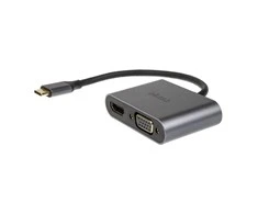 Akasa USB Typ C 2-In-1 Ekranas-Adapteris, 1x HDMI und 1x VGA - sidabrinis