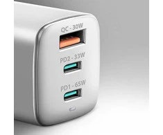 AXAGON GaN sieninis įkroviklis 3x prievadas (USB-A + 2x USB-C), PD3.0/PPS/QC4+/SFC2.0/AFC/SCP/FCP/Apple, 65W | ACU-DPQ65W