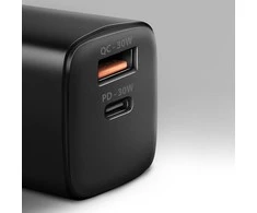 Axagon Sil sieninis įkroviklis 2x prievadas (USB-A + USB-C), PD3.0/QC4+/PPS/AFC/Apple. 30W bendra galia.