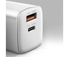 Axagon Sil sieninis įkroviklis 2x prievadas (USB-A + USB-C), PD3.0/QC4+/PPS/AFC/Apple. 30W bendra galia.