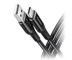 Axagon Data and charging USB 2.0 kabelio ilgis 2 m. 3A. Juodas braided.