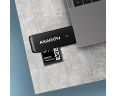 Axagon Slim itin spartus USB 3.2 Gen 1 kortelių skaitytuvas su tiesiogine USB-A jungtimi.