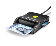 Axagon Compact stalinis USB kontaktas Smart/ID ir SD/Micro SD/SIM kortelių skaitytuvas su ilgu USB-A laidu.