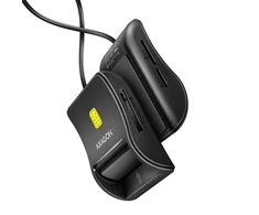 Axagon Compact stalinis USB kontaktas Smart/ID ir SD/Micro SD/SIM kortelių skaitytuvas su ilgu USB-A laidu.