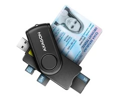 Axagon Compact Travel USB-A + USB-C kontaktas Smart / ID kortelė ir SD / Micro SD / SIM kortelių skaitytuvas.