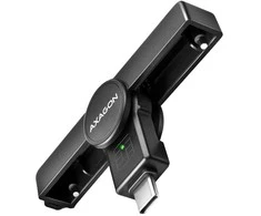 „Axagon“ sulankstomas kišeninis USB-C išmaniųjų / ID kortelių skaitytuvas.